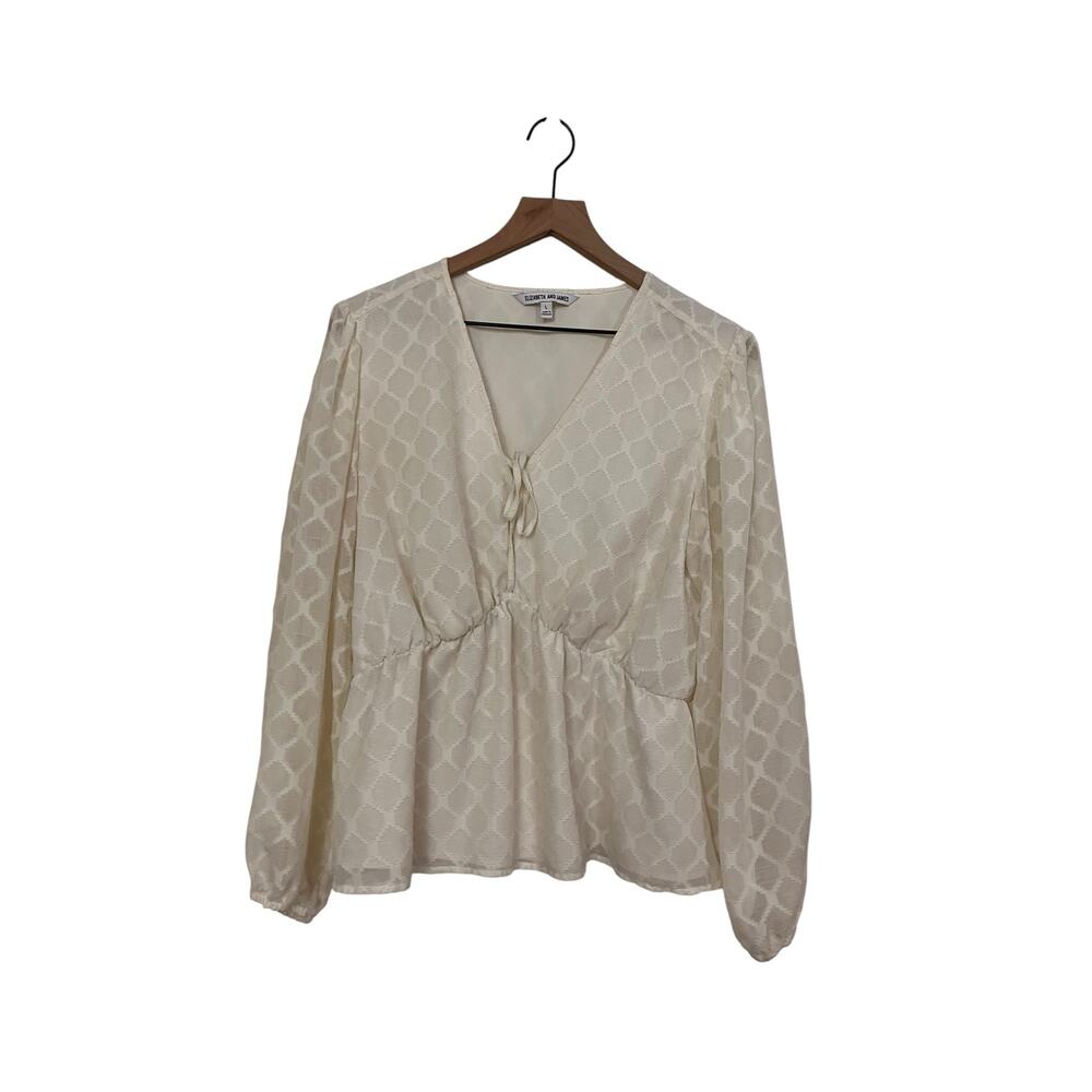 Elizabeth and James Peplum Cream Balloon Sleeve Boho Blouse V Neck Size Large